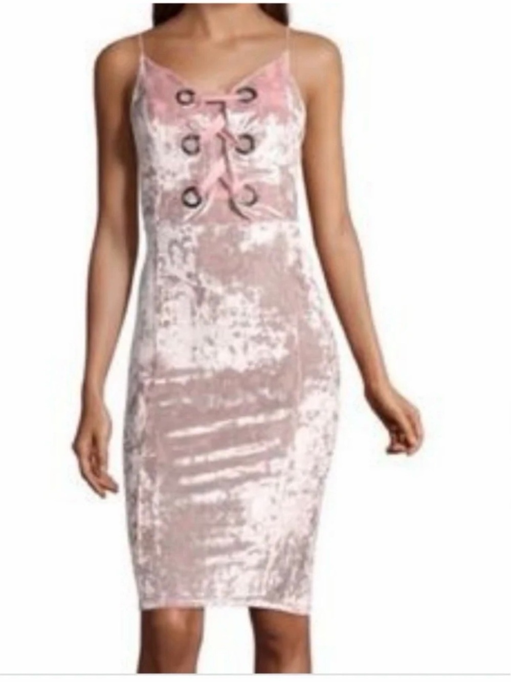 Project Runway Blush Pink Crushed Velvet Lace-Up Bodycon Dress